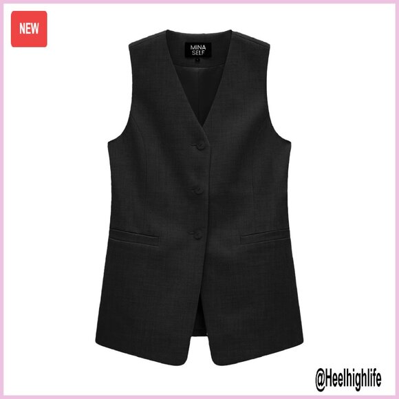 Linen Vest Blazer Sleeveless Fully-Lined V-Neck Business Casual Jacket